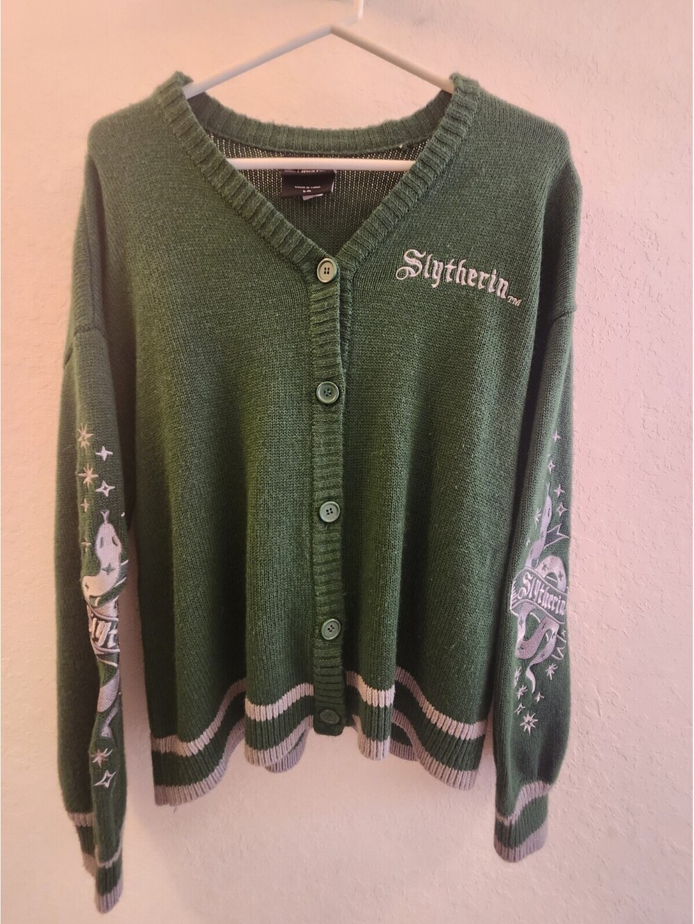 Harry Potter Slytherin Skimmer Cardigan Sweater Green Embroidered Details Large